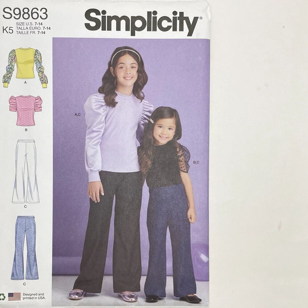 Pattern Size K5 7-14 Tops & Flared Wide Leg Pants Simplicity S9863 New/Uncut